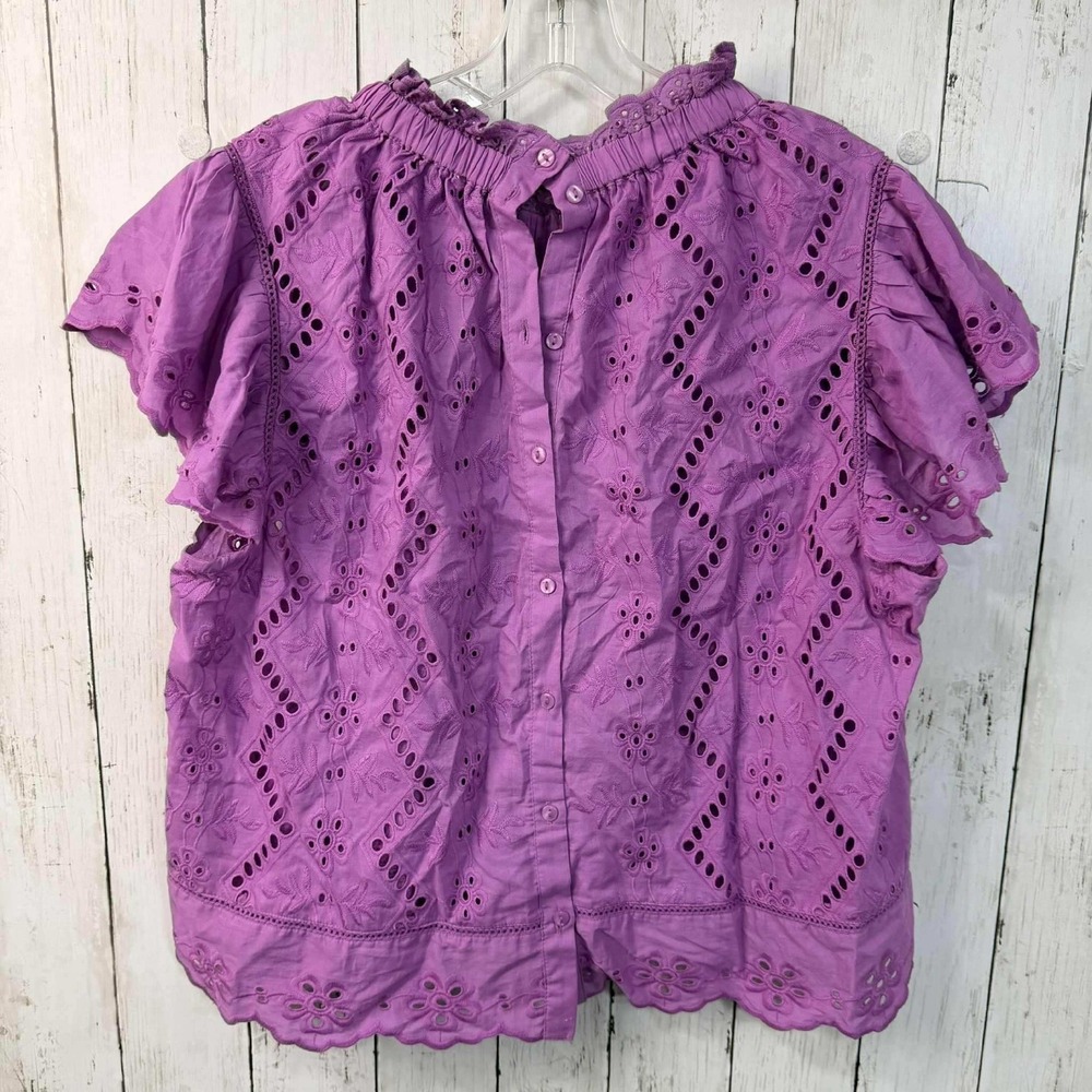 Eyelet Ruffle Neck Blouse - Lavender Purple - Picture 2 of 7